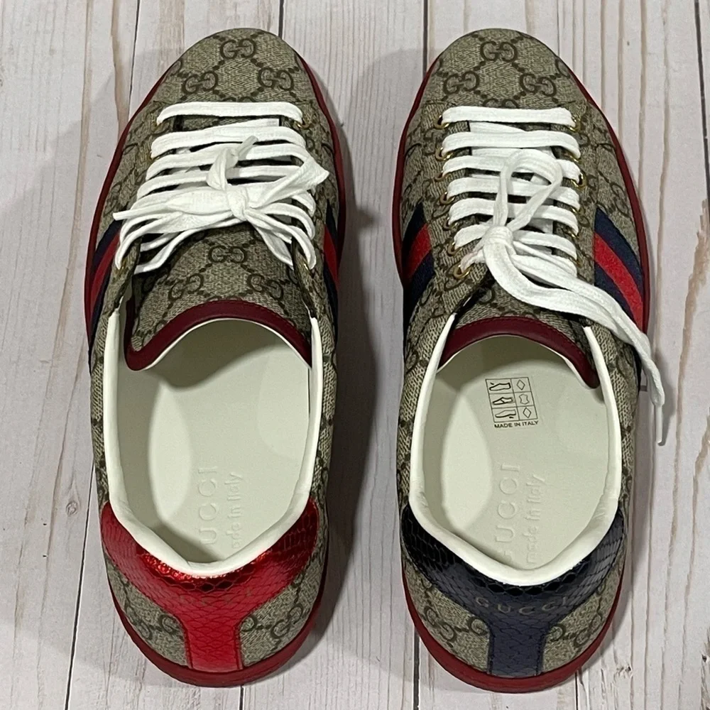 GUCCI  Men's Ace GG Supreme Low Top Sneaker Beige Size - 7 - Picture 4 of 15